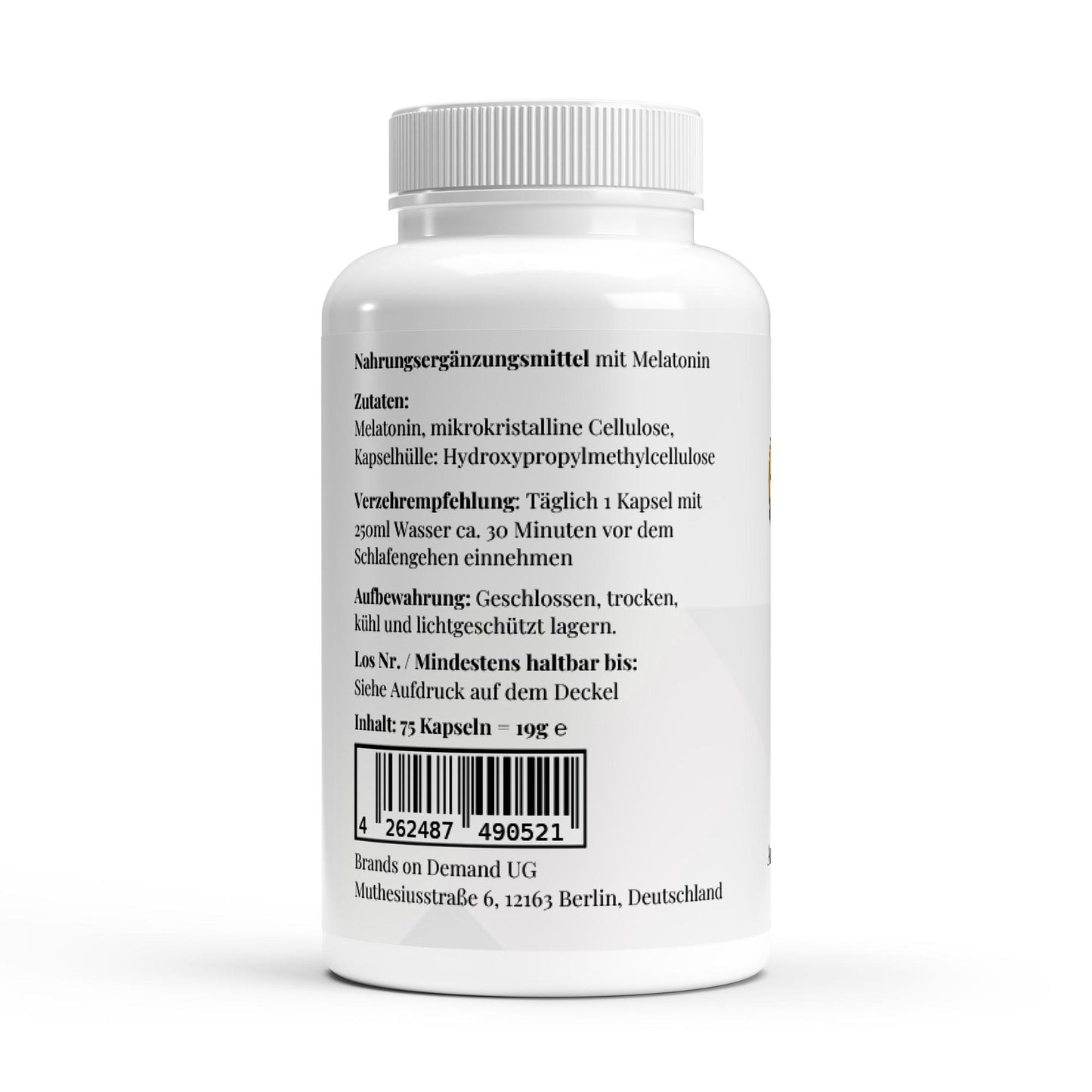 Firelax Melatonin Rückseite mit Barcode 75 Kapseln Supplement