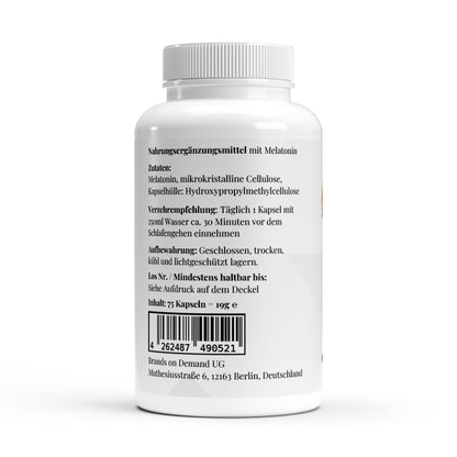 Firelax Melatonin Rückseite mit Barcode 75 Kapseln Supplement