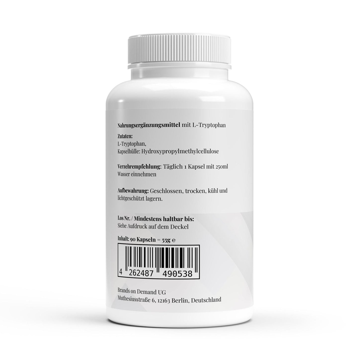 Firelax L Tryptophan Rückseite mit Barcode 90 Kapseln Supplement