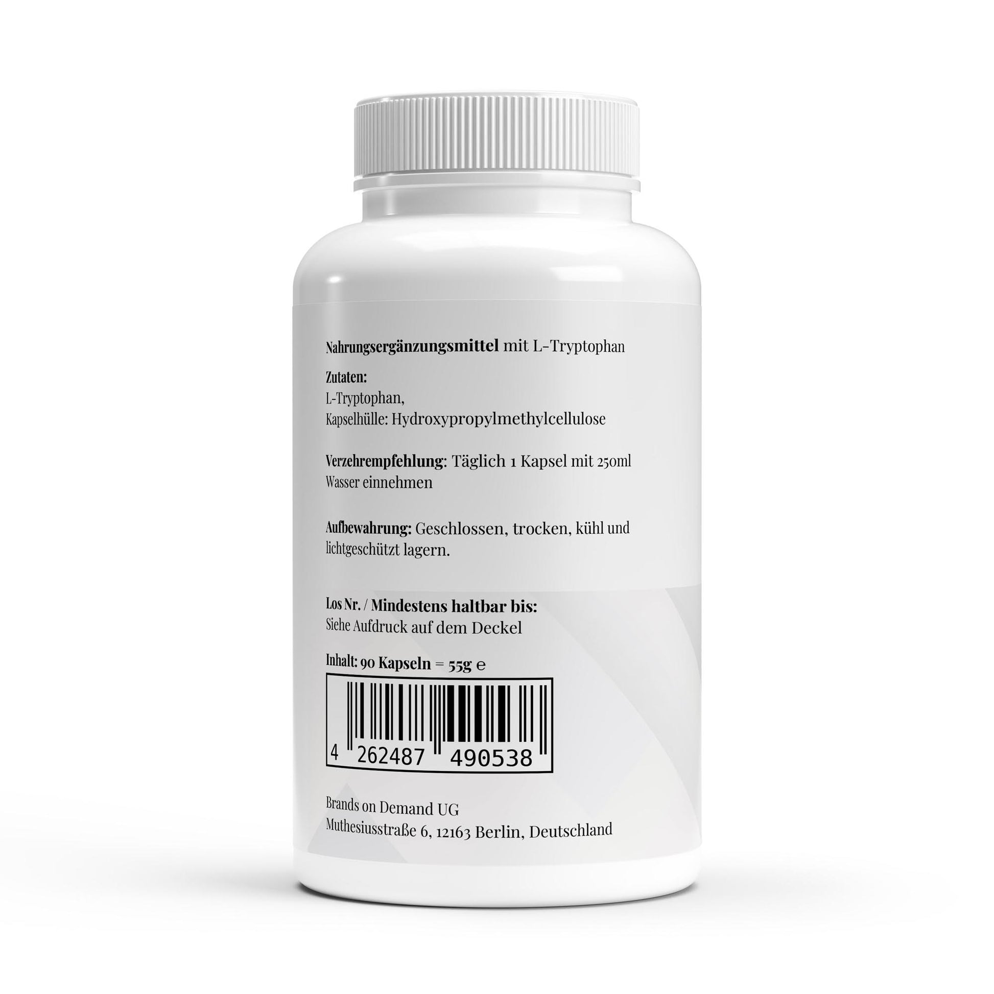 Firelax L Tryptophan Rückseite mit Barcode 90 Kapseln Supplement
