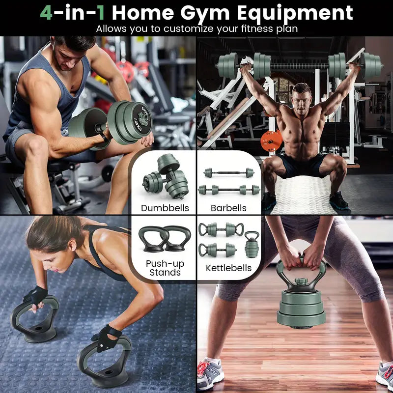 3-in-1 Adjustable Dumbbells, Kettlebell, and Barbell Weight Set – Gray-4