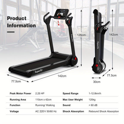 Folding Electric Treadmill 2.25HP - Black-2