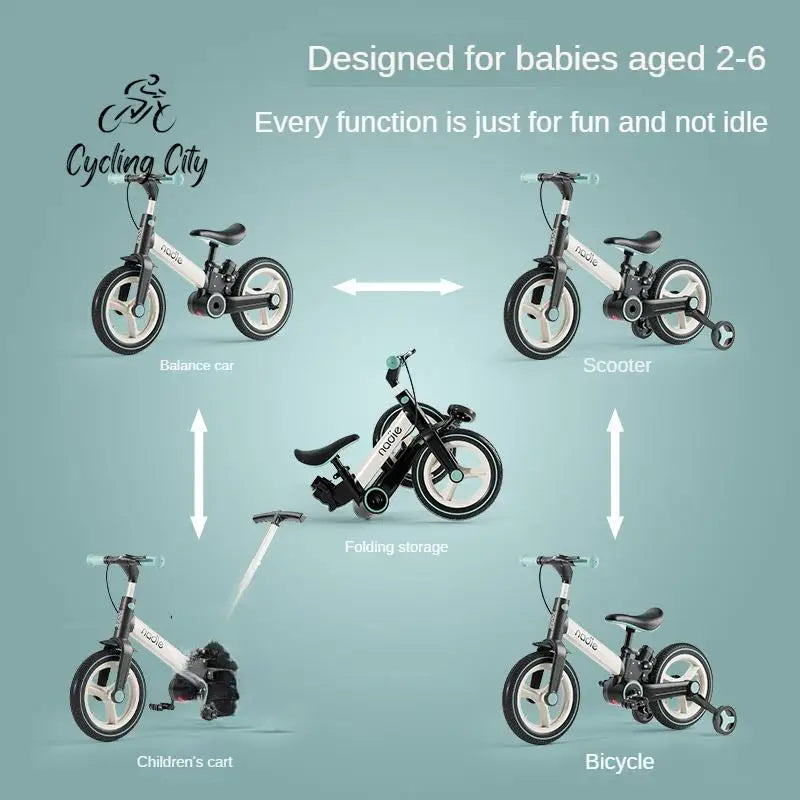 2-in-1 Klappbares 12-Zoll Kinder-Laufrad mit kettenlosen PU-Reifen - Grün / 12 Zoll - Bikes & Accessories