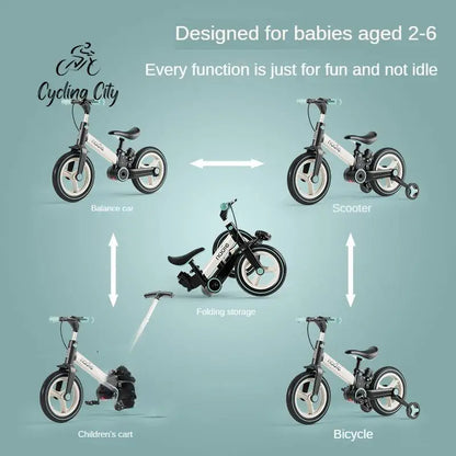 2-in-1 Klappbares 12-Zoll Kinder-Laufrad mit kettenlosen PU-Reifen - Grün / 12 Zoll - Bikes & Accessories