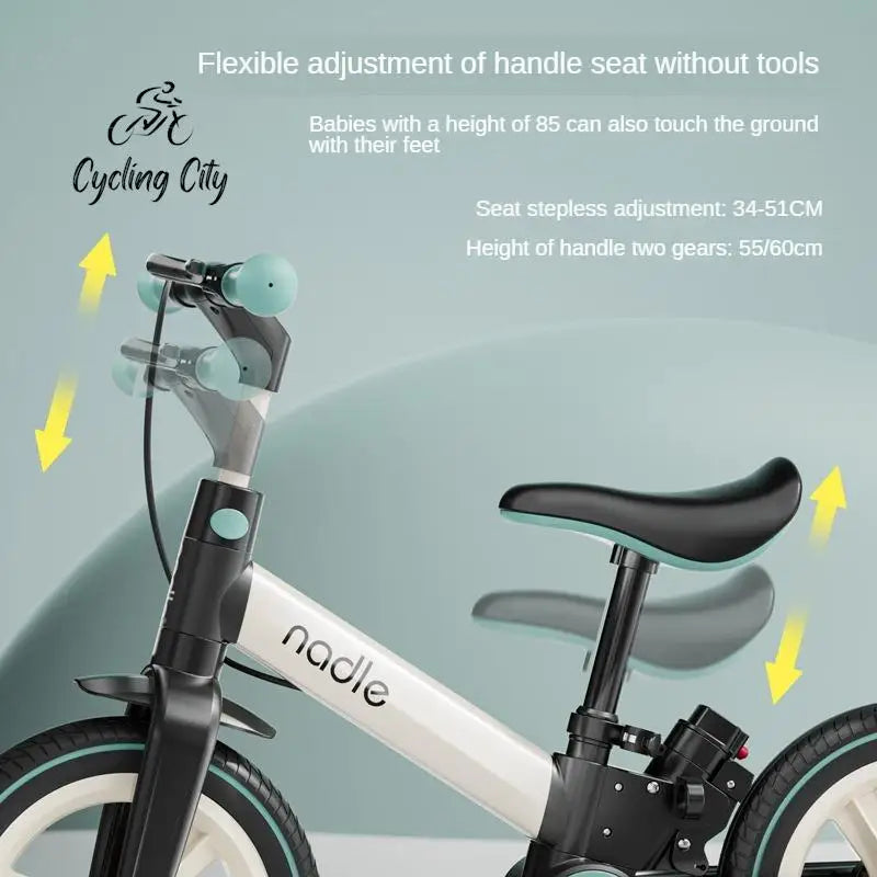 2-in-1 Klappbares 12-Zoll Kinder-Laufrad mit kettenlosen PU-Reifen - Grün / 12 Zoll - Bikes & Accessories