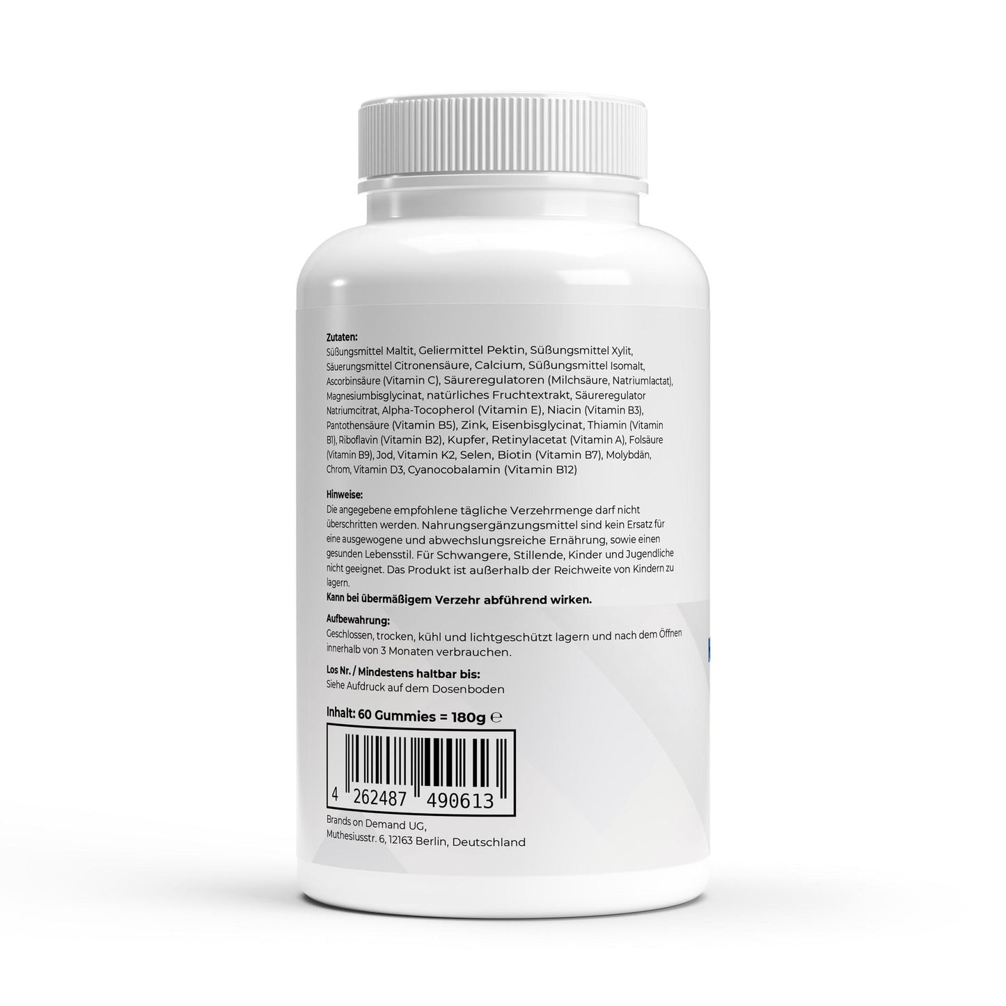 Firelax Multivitamin Mineral Gummies Rückseite mit Barcode 60 Stk Dose