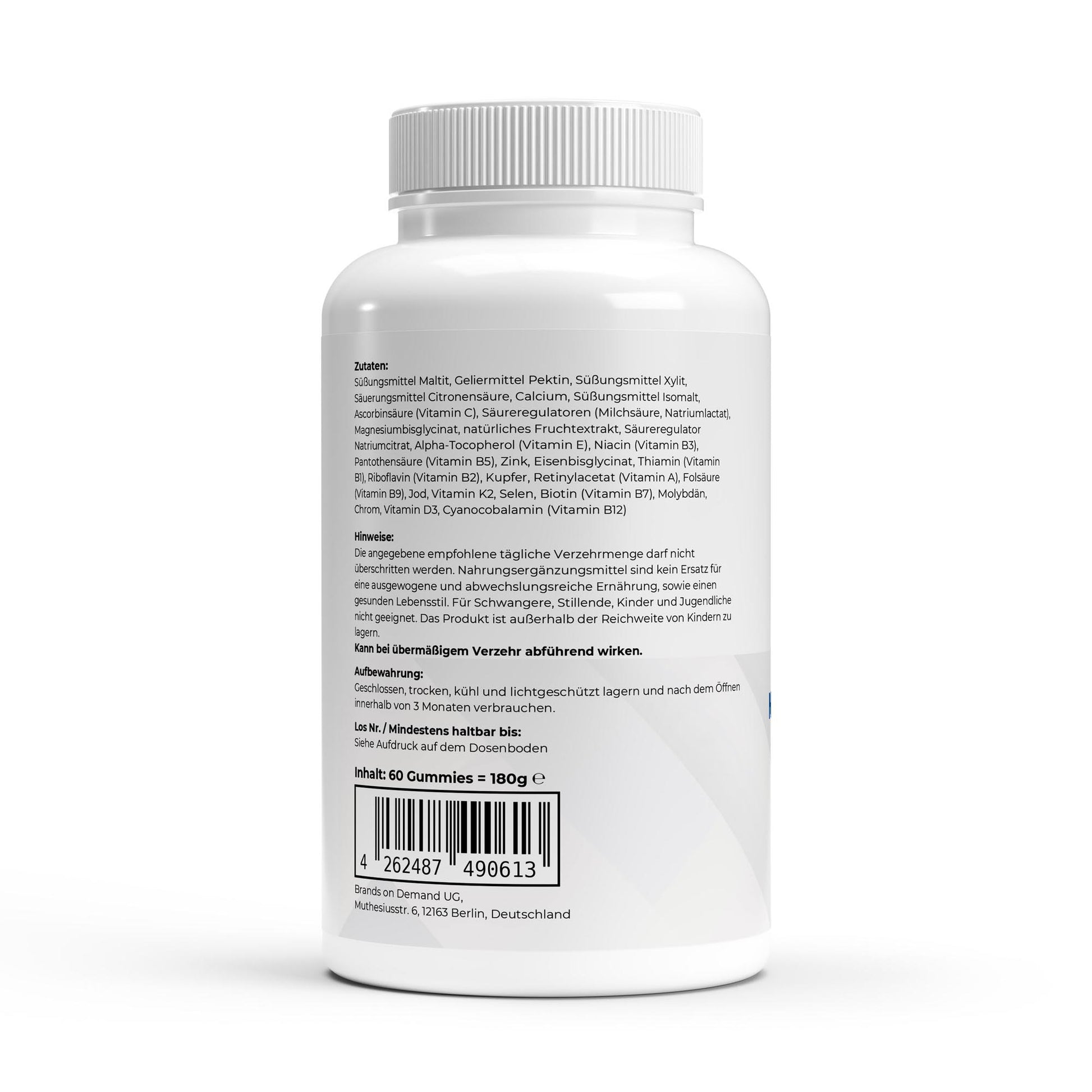 Firelax Multivitamin Mineral Gummies Rückseite mit Barcode 60 Stk Dose