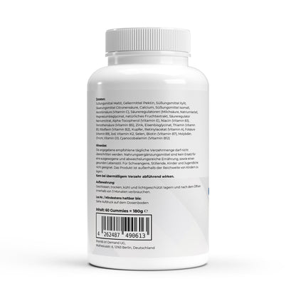 Firelax Multivitamin Mineral Gummies Rückseite mit Barcode 60 Stk Dose