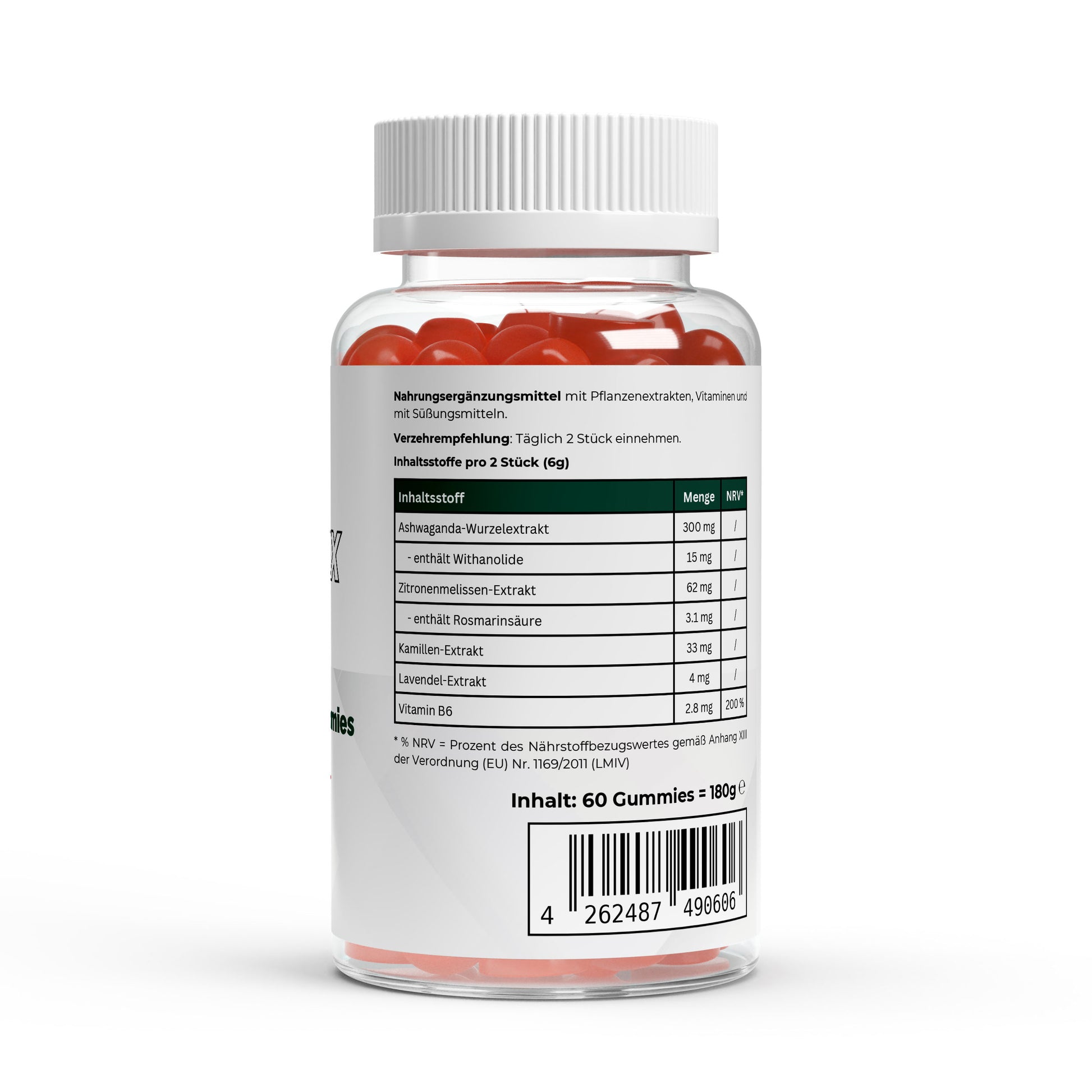 Firelax Ashwagandha Gummies Rückseite mit Barcode 300mg Supplement 60 Stk