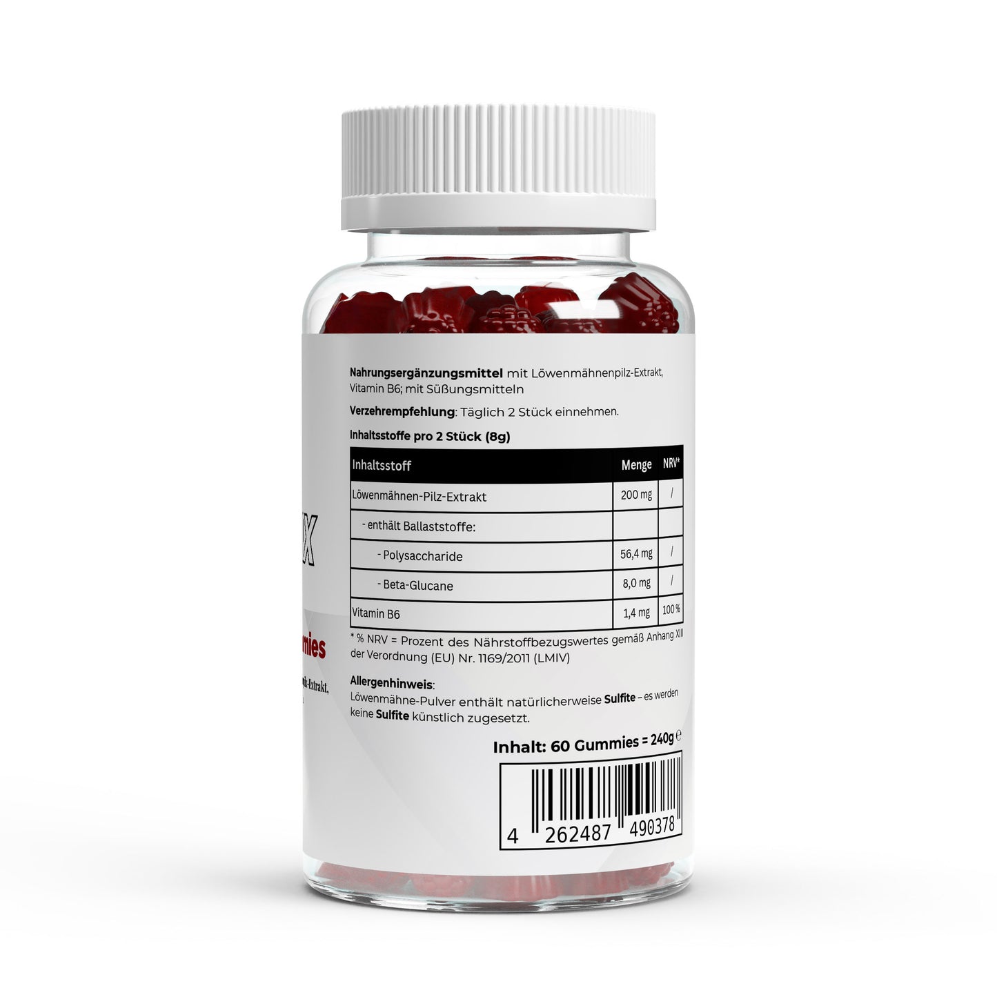 Firelax Löwenmähne Gummies Rückseite mit Barcode 60 Stk Supplement