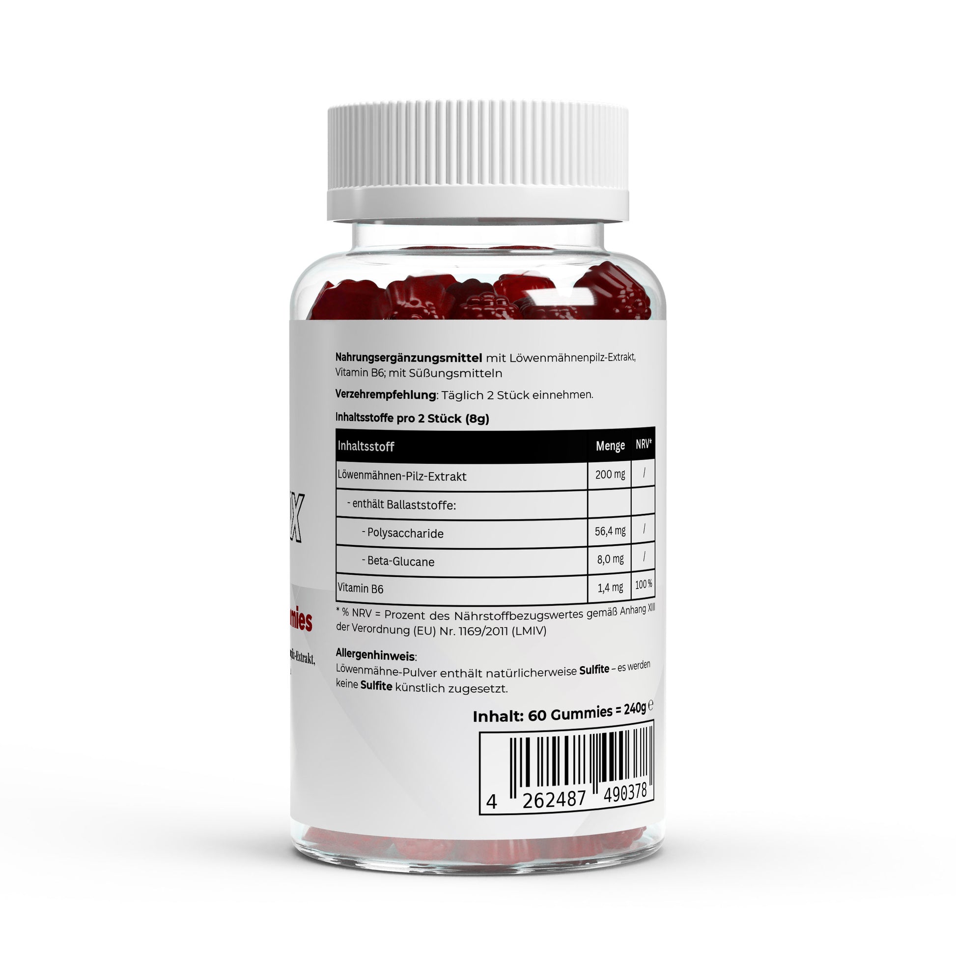 Firelax Löwenmähne Gummies Rückseite mit Barcode 60 Stk Supplement