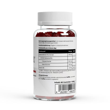 Firelax Löwenmähne Gummies Rückseite mit Barcode 60 Stk Supplement