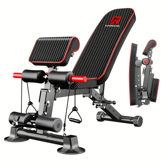 Adjustable Weight Bench for Full Body Exercise - Foldable, Multifunctional, Black&Red (1pc)-0
