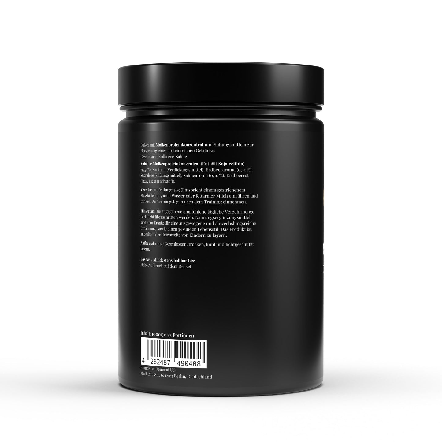 Firelax Premium Whey Protein Erdbeere Rückseite mit Barcode 1000g Supplement