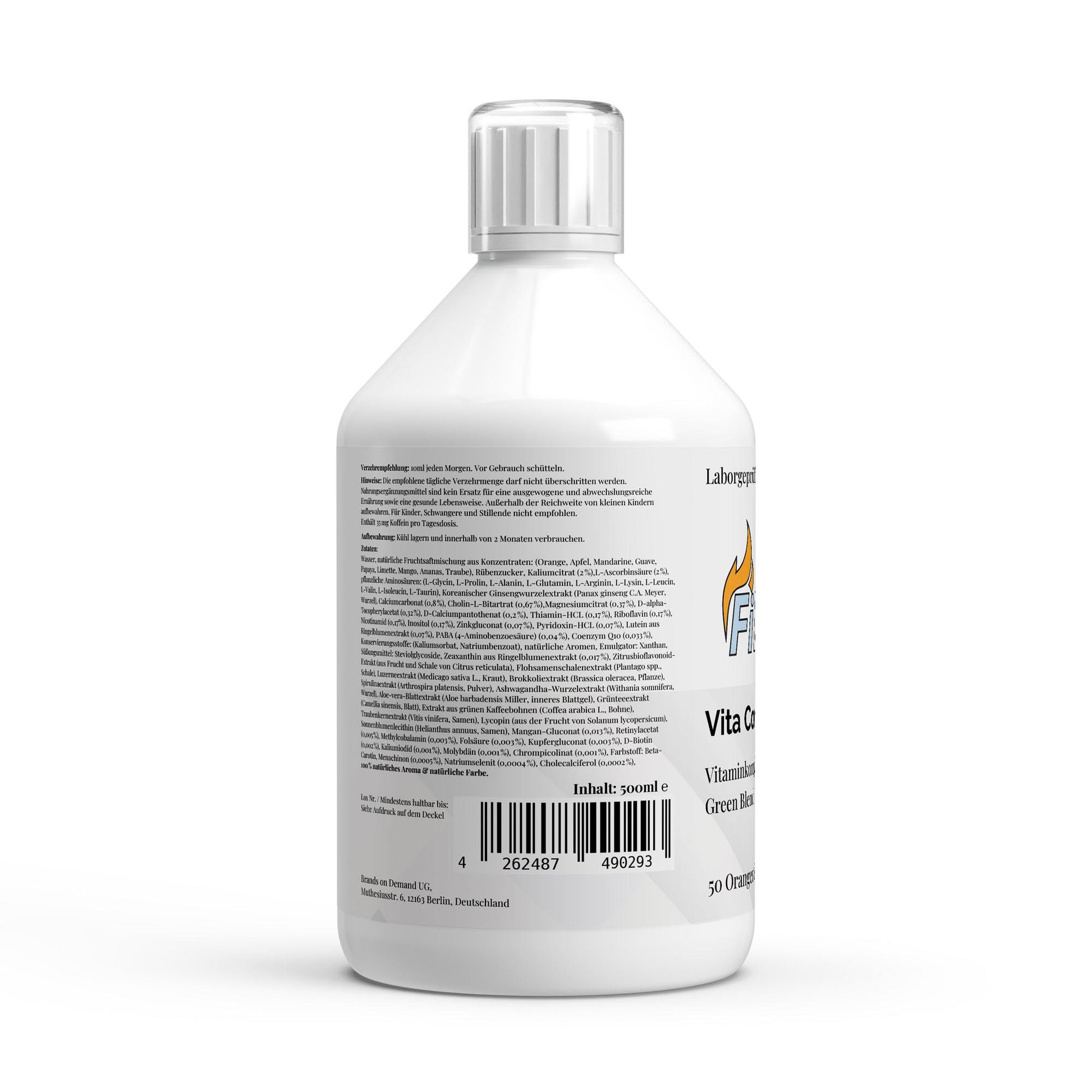 Firelax Vita Complete Plus Shots Rückseite mit Barcode 500ml Supplement