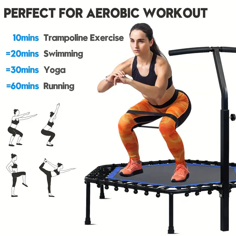 Rebounder Mini Trampoline with Adjustable Handle Bar(Blue)-2