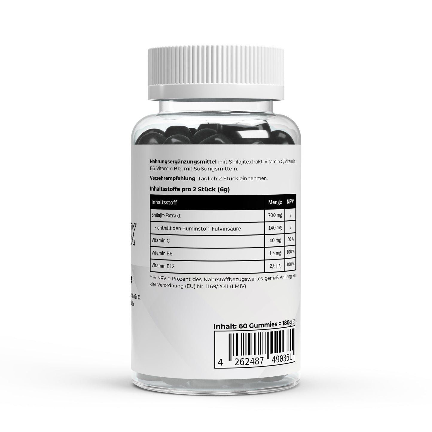 Firelax Shilajit Gummies Rückseite mit Barcode 60 Stk Supplement