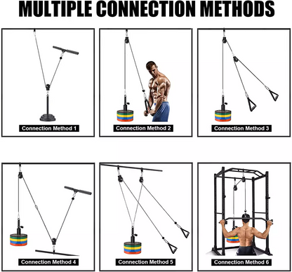 Home Fitness Pulley System – (Single Pulley with Long Pull Rod & 3-Head Rope)-4