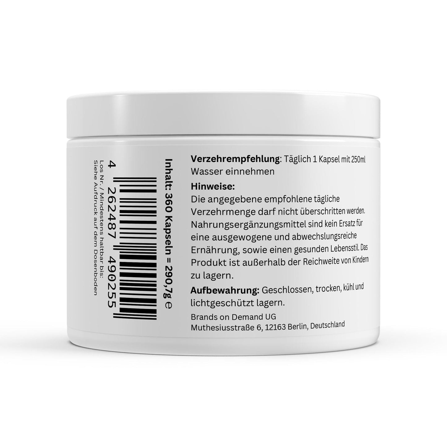 Firelax Gepuffertes Vitamin C Rückseite mit Barcode 360 Kapseln Supplement