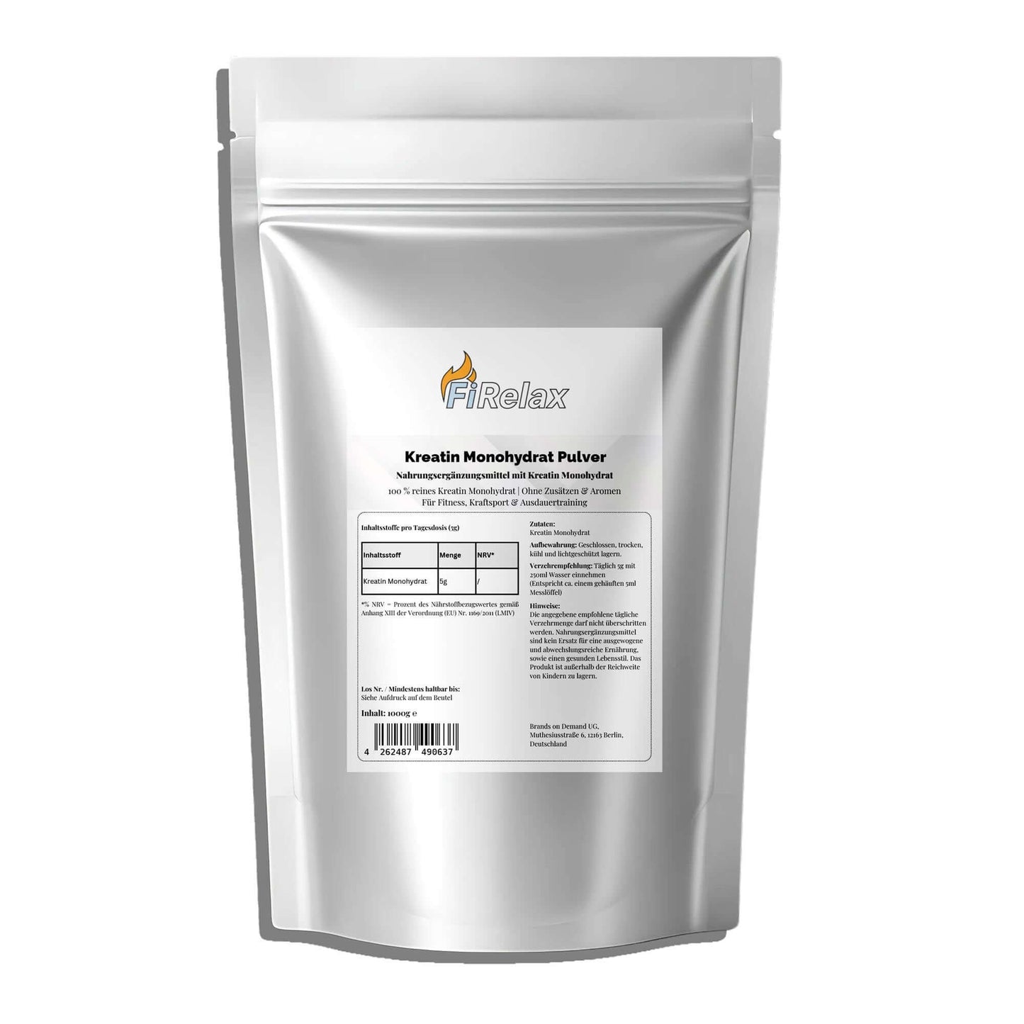 Firelax Kreatin Monohydrat 1000g Doypack Supplement für Muskelaufbau und Kraft