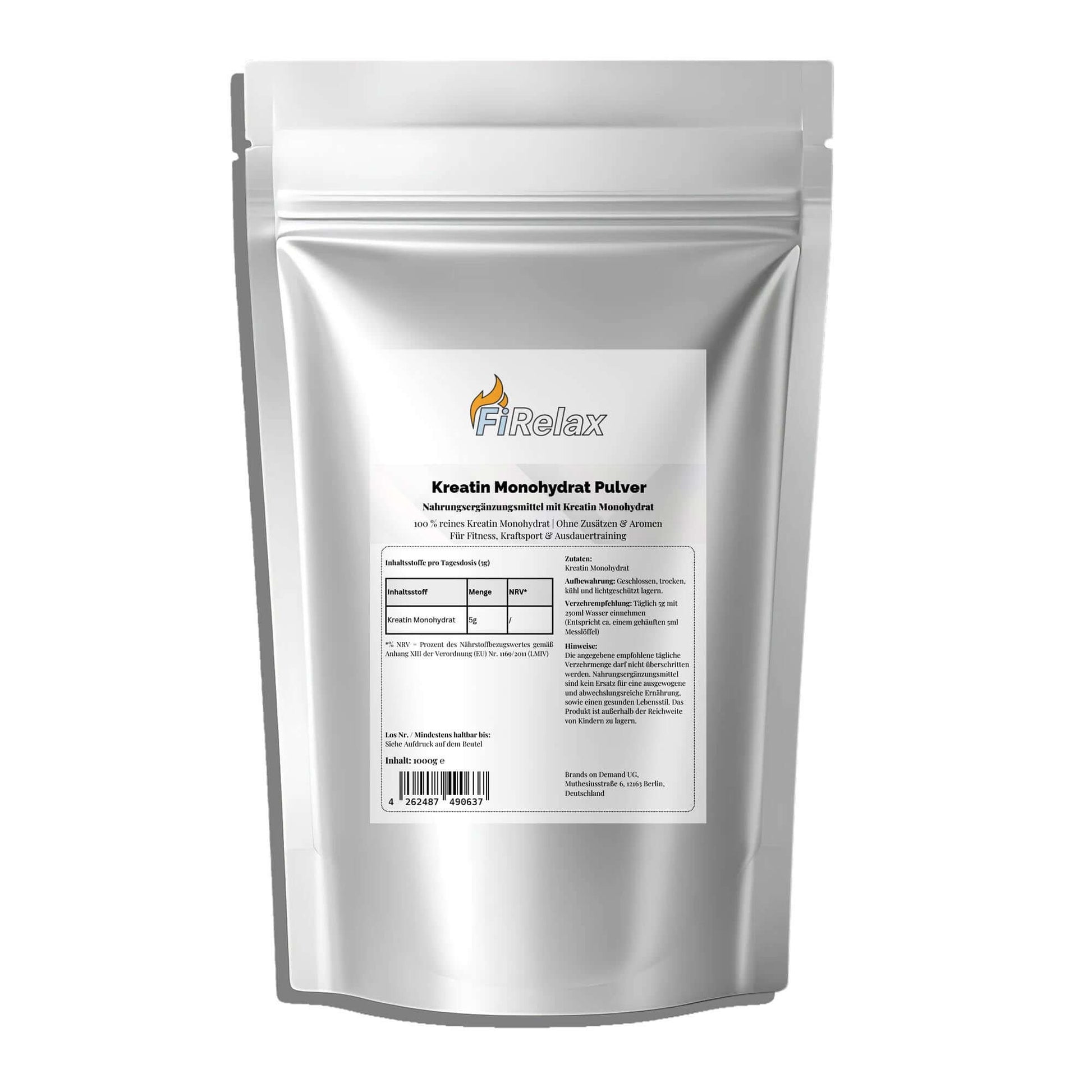 Firelax Kreatin Monohydrat 1000g Doypack Supplement für Muskelaufbau und Kraft