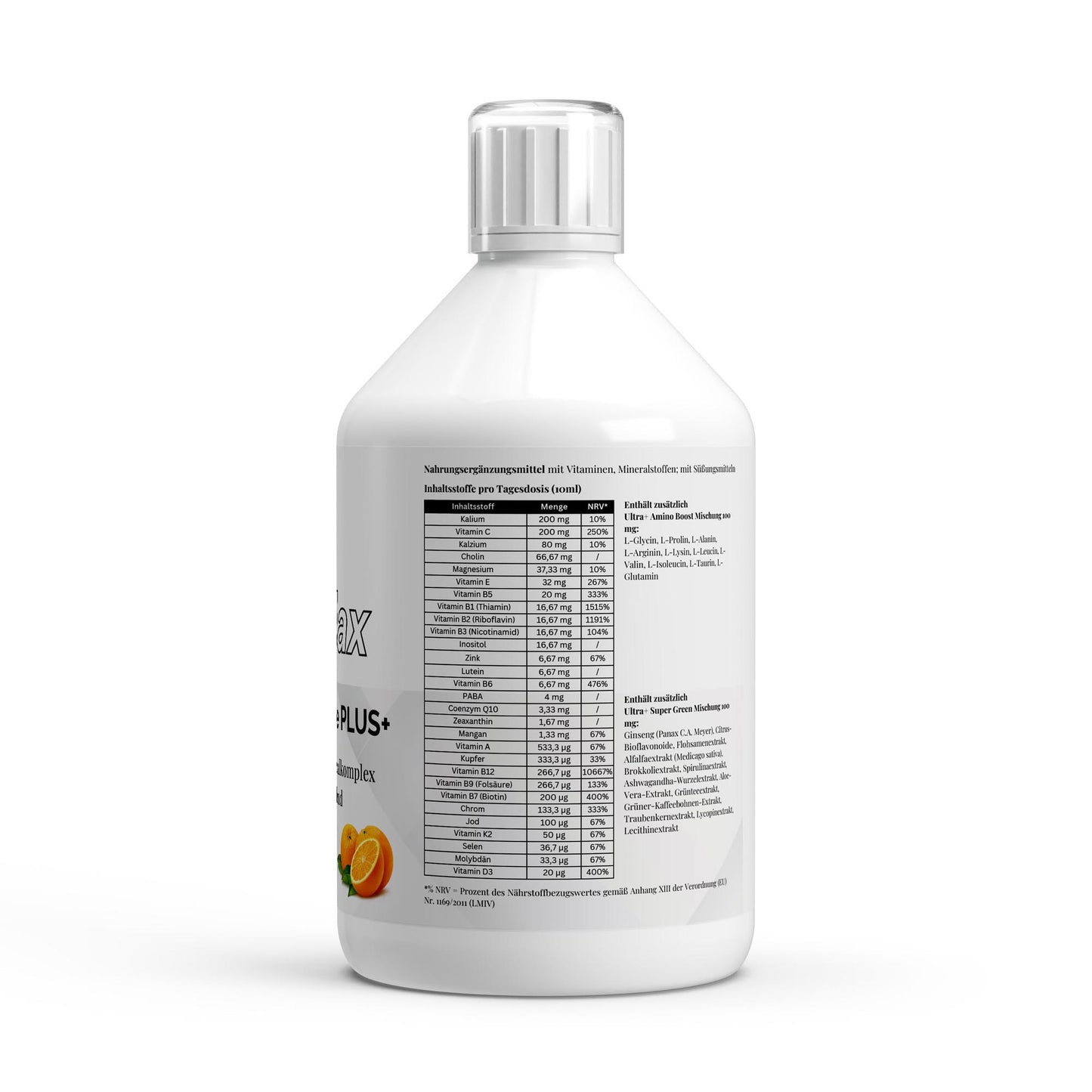 Firelax Vita Complete Plus Shots Inhaltsstoffe Nährwerte Orange 500ml vegan