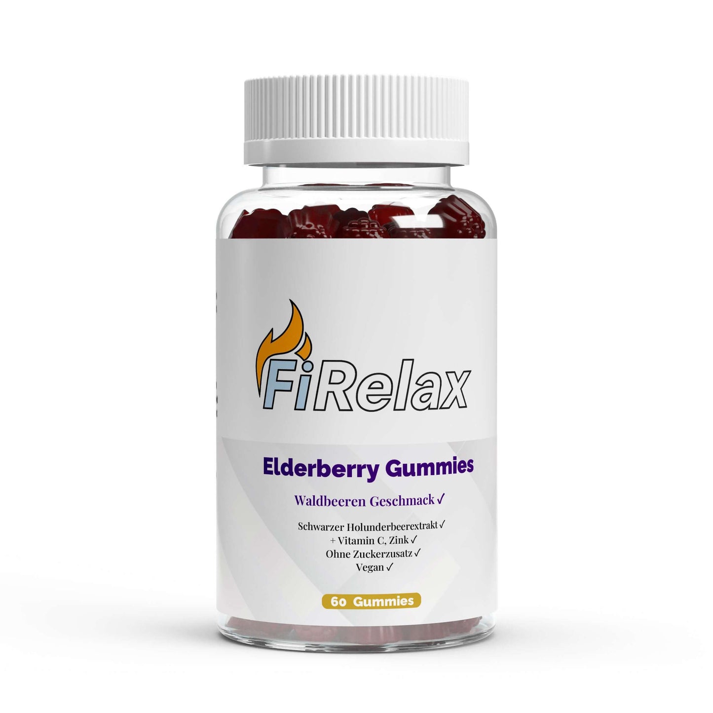 Firelax Elderberry Gummies mit Vitamin C Zink 60 Stück Dose Supplement