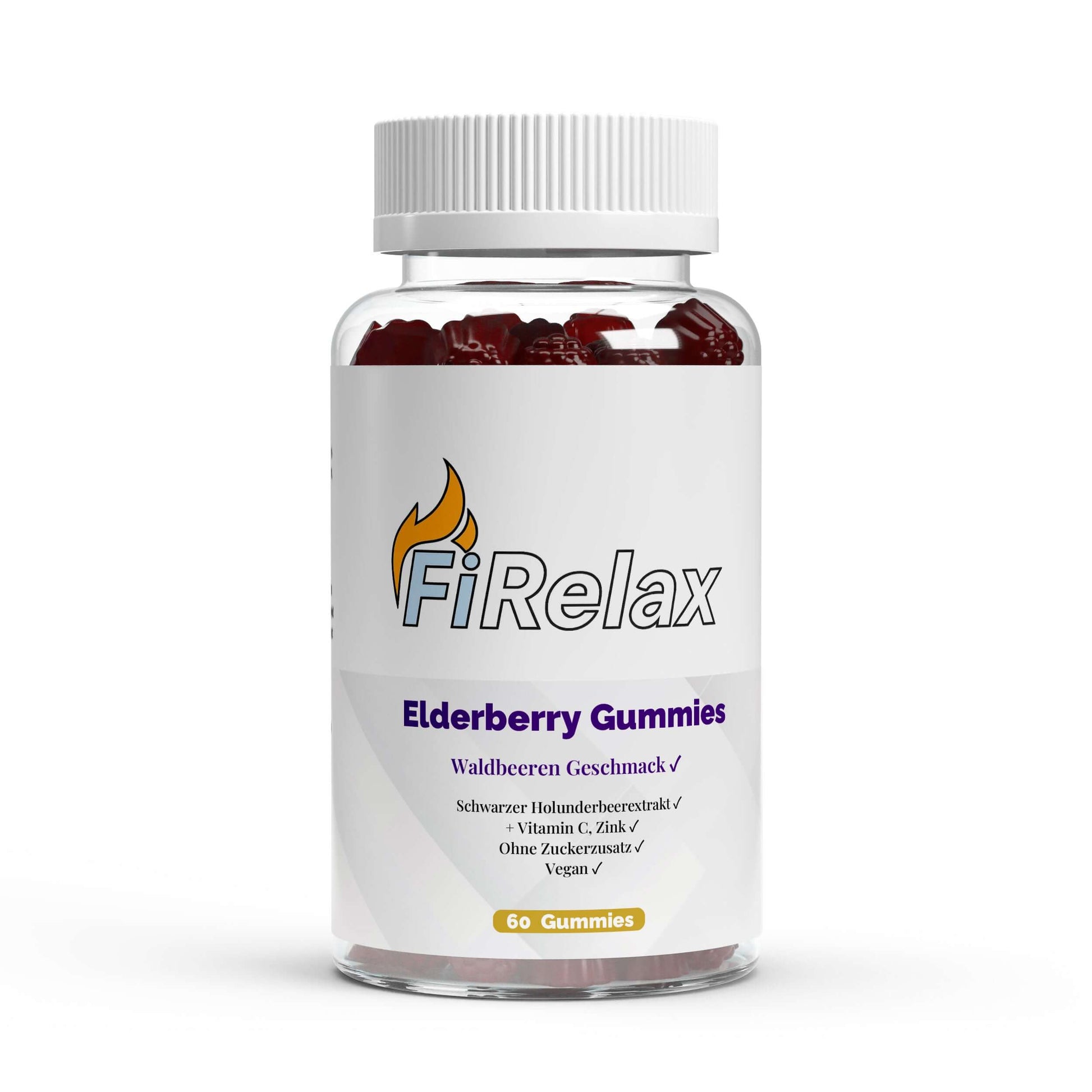 Firelax Elderberry Gummies mit Vitamin C Zink 60 Stück Dose Supplement