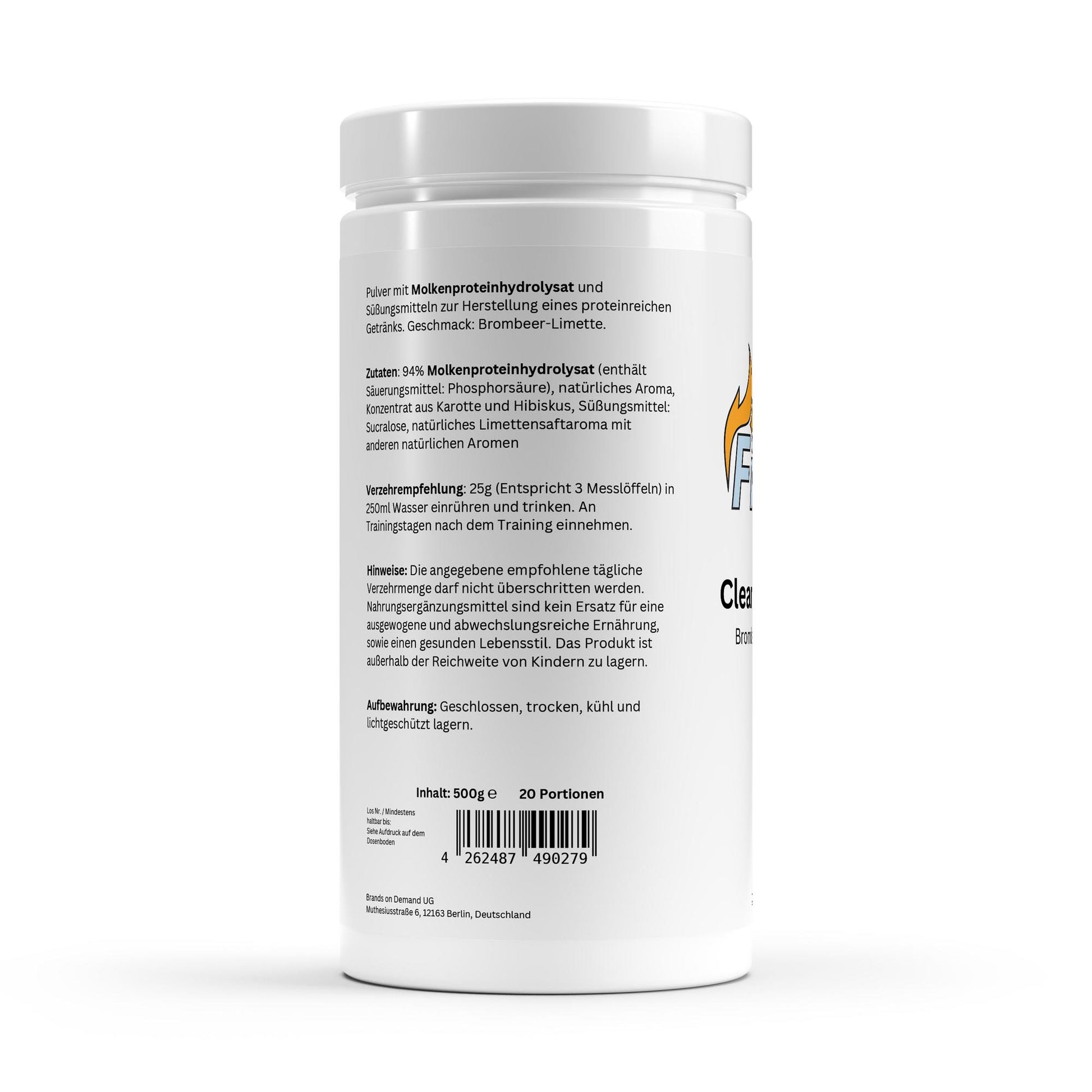Firelax Clear Whey Protein Brombeere Limette Rückseite mit Barcode 500g Supplement