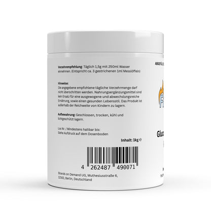 Firelax Glucosamin Pulver Rückseite mit Barcode 1000g Supplement