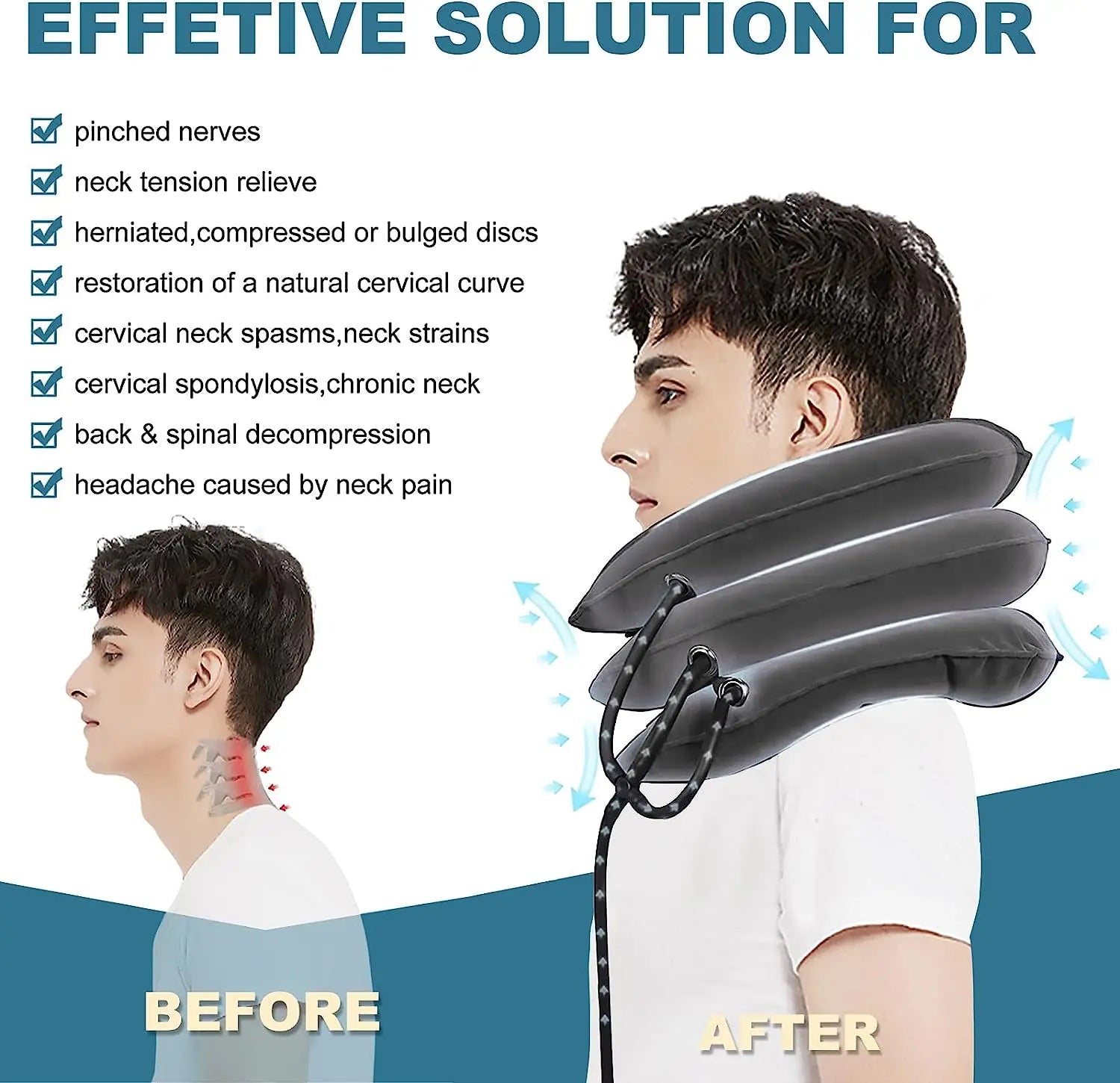 Inflatable Cervical Neck Traction Device Pain Relief Posture Alignment Grey-4