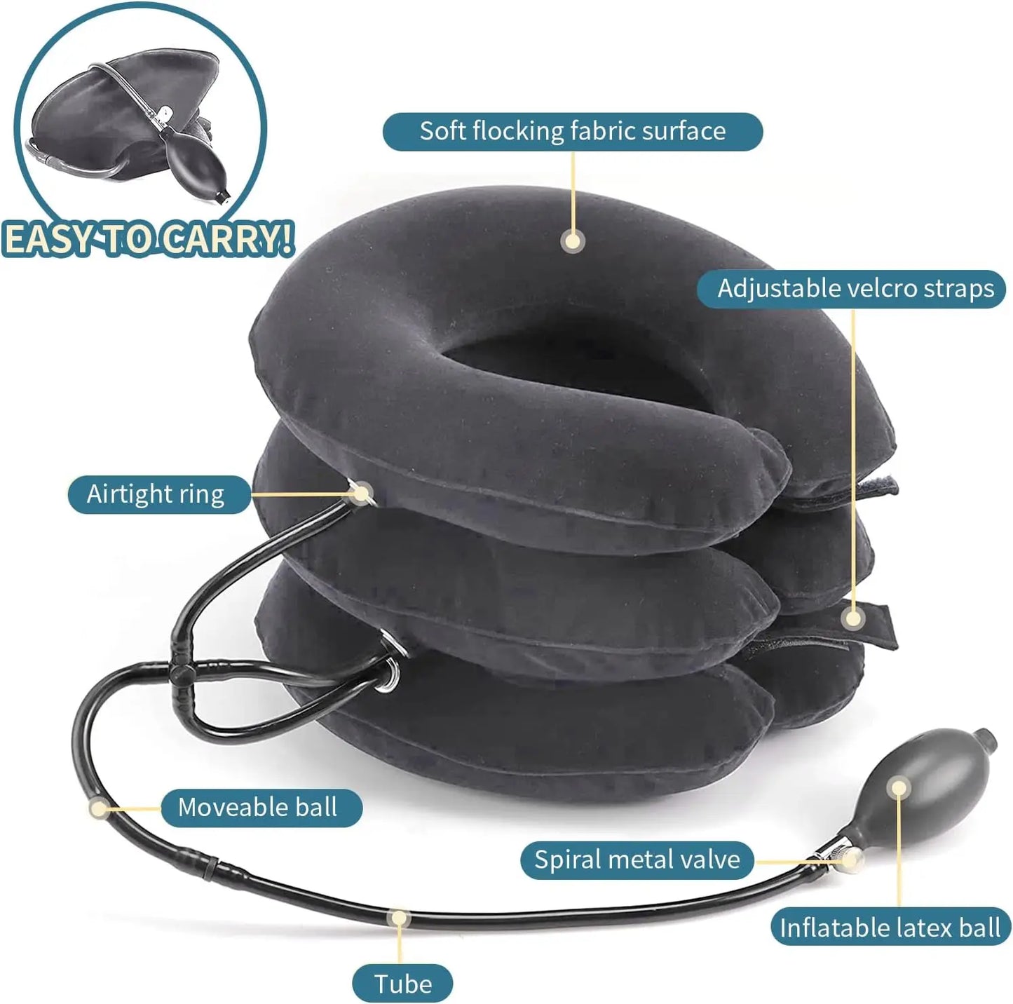 Inflatable Cervical Neck Traction Device Pain Relief Posture Alignment Grey-3
