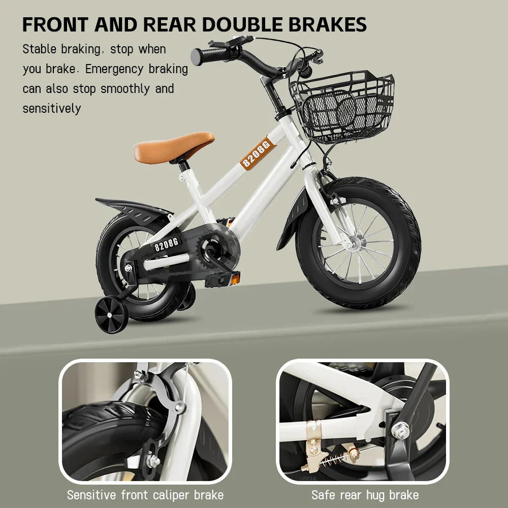 Kids Bike Bicycle for Girls Ages 3-7 Years with Training Wheels Basket Kids Bicycle-3