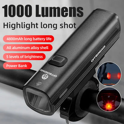 1000 Lumen USB Rechargeable Bike Front Light 4800mAh Black-1