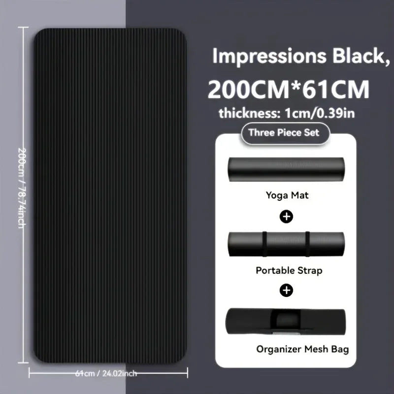 Extra Thick Non Slip Yoga Mat Durable NBR Rubber Black-2