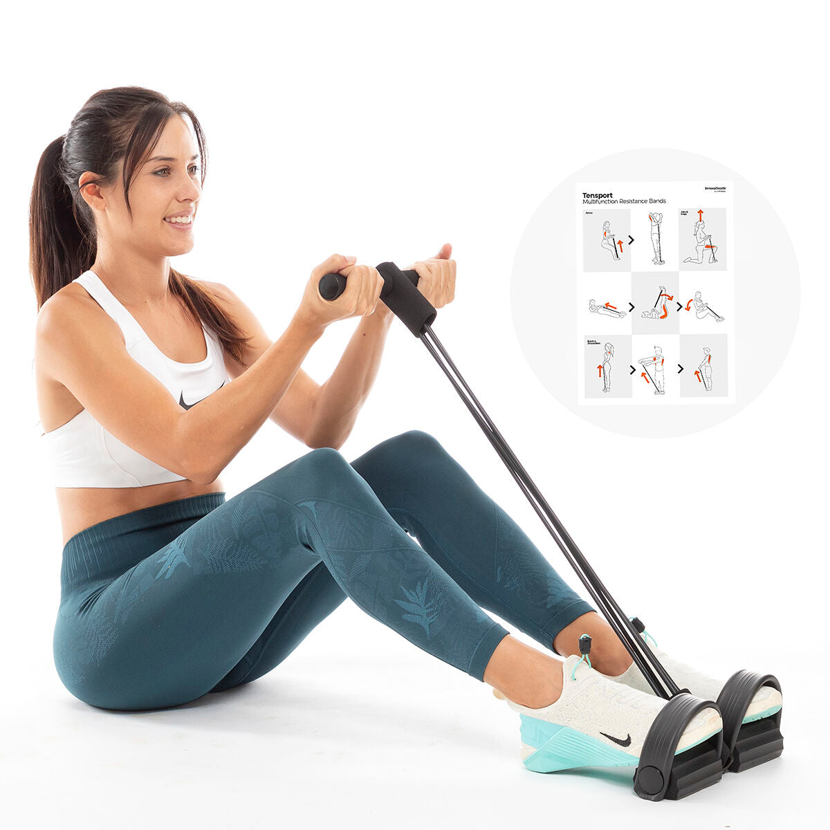 Multifunction Resistance Elastic Bands with Exercise Guide Tensport InnovaGoods-4