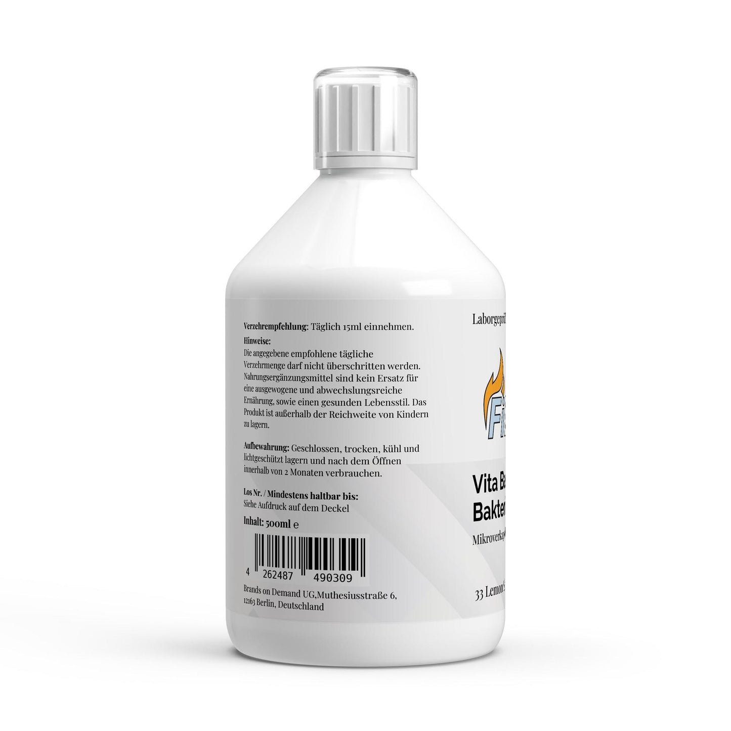 Firelax Vita Balance Plus Shots Rückseite mit Barcode 500ml Supplement