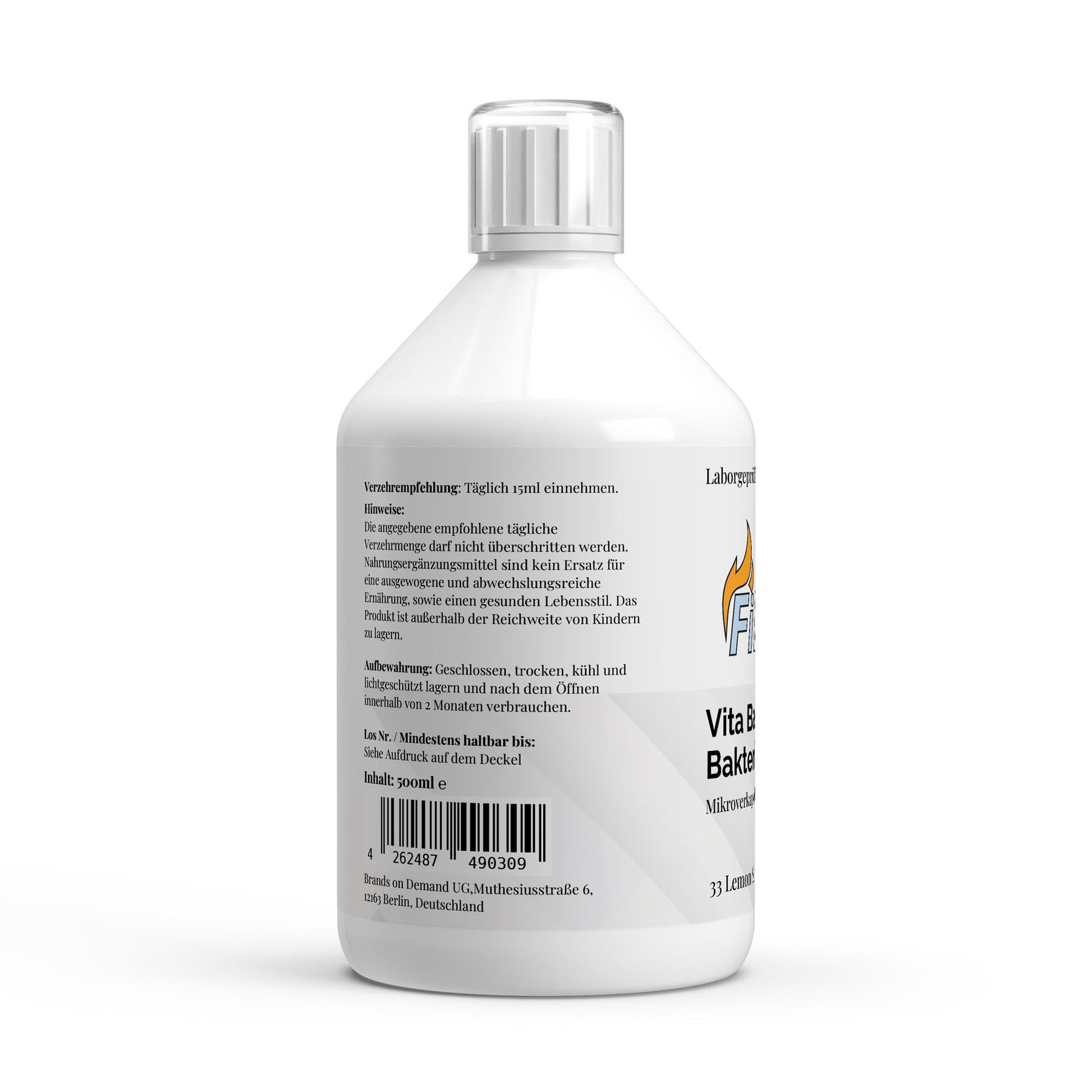 Firelax Vita Balance Plus Shots Rückseite mit Barcode 500ml Supplement