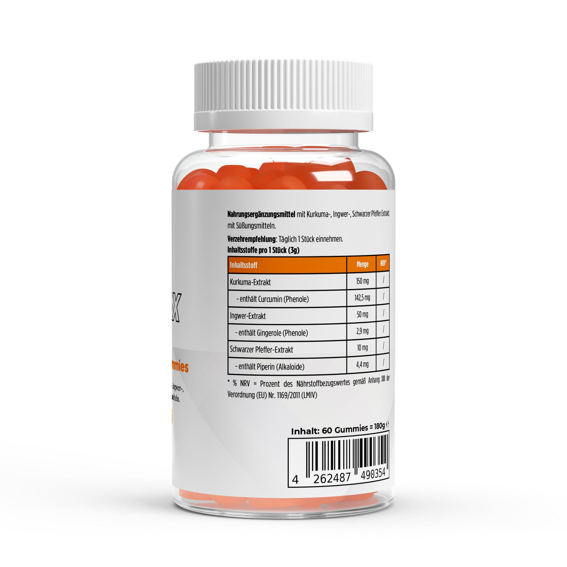 Firelax Kurkuma Ingwer Pfeffer Gummies Rückseite mit Barcode 60 Stk