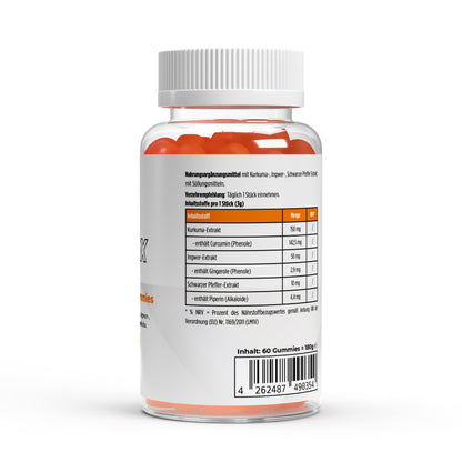 Firelax Kurkuma Ingwer Pfeffer Gummies Rückseite mit Barcode 60 Stk