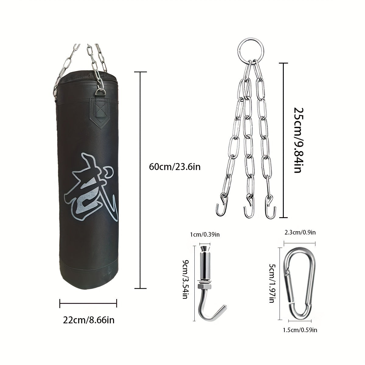 1 Set 60CM Heavy-Duty Hanging Boxing Sandbag(Black)-1