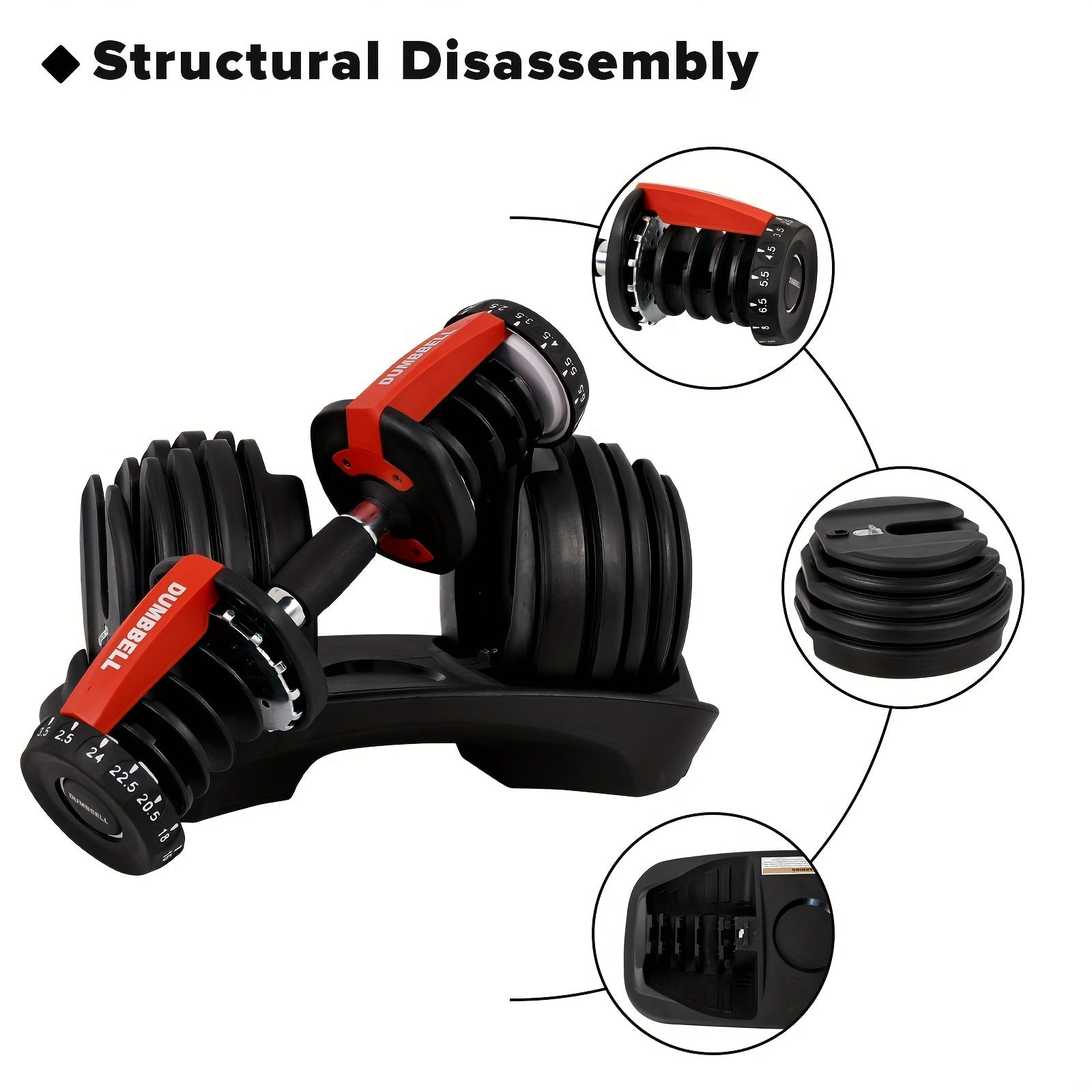 Adjustable Dumbbell 24KG with Anti-Slip Metal Handle(Black)-4