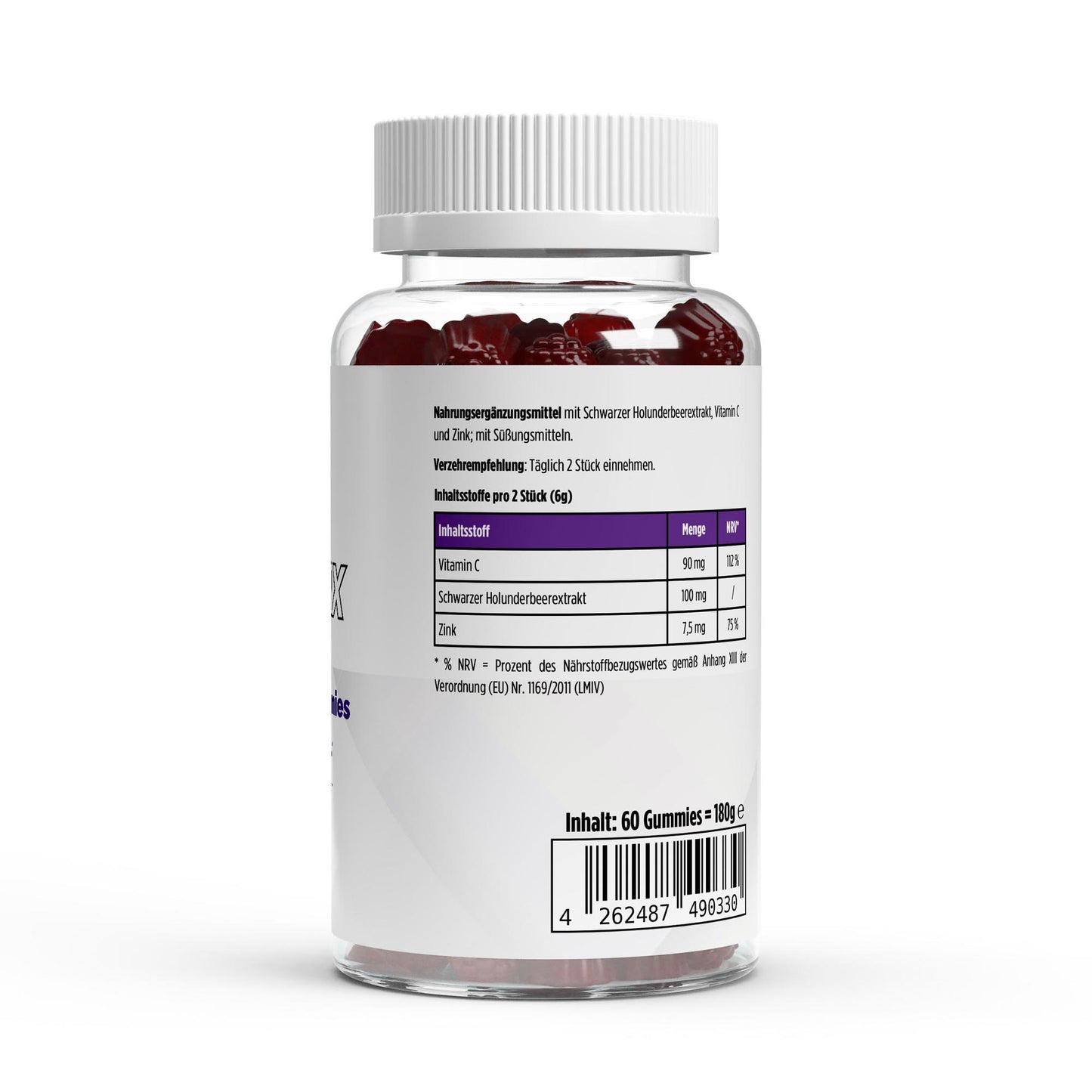 Firelax Elderberry Gummies Rückseite mit Barcode 60 Stk Supplement