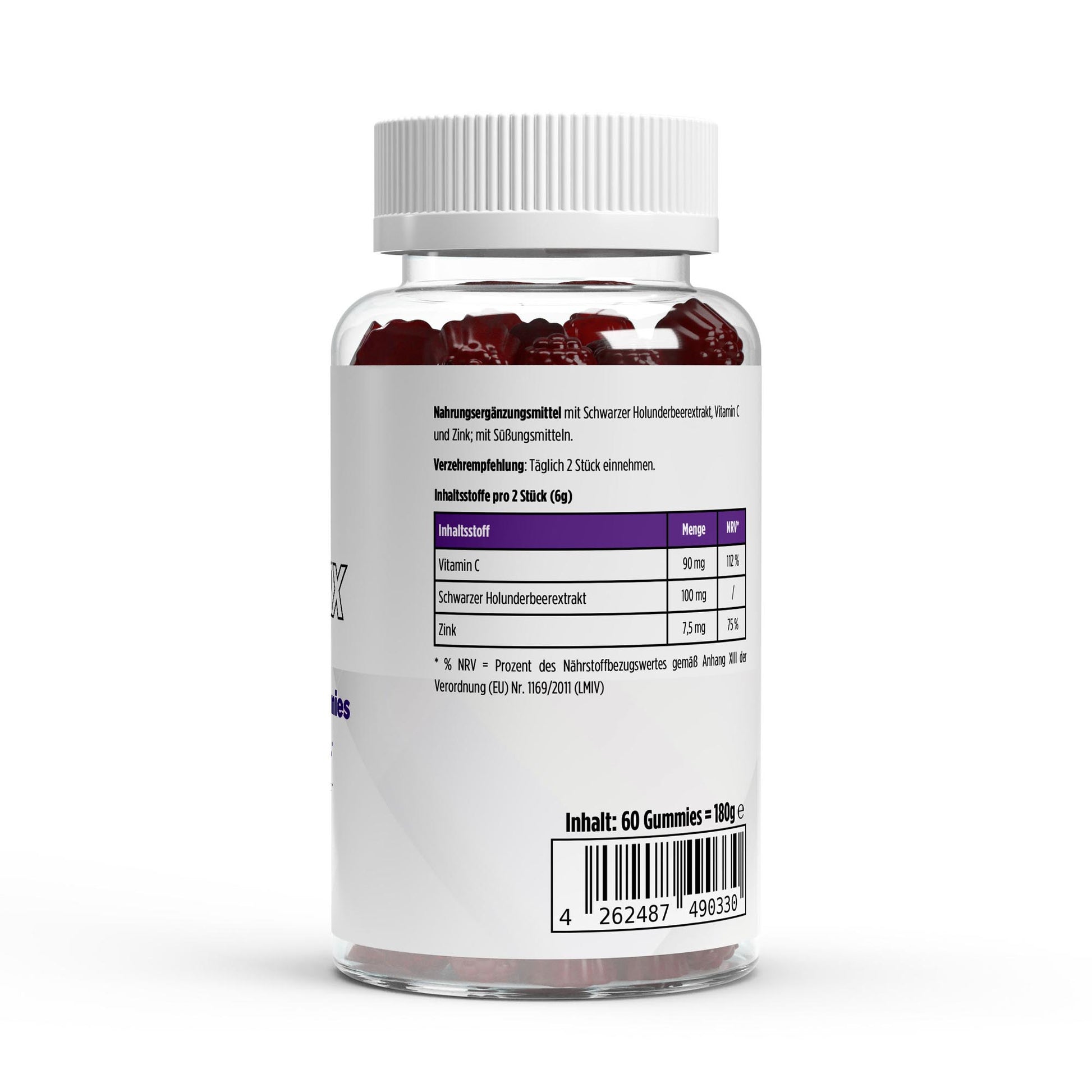 Firelax Elderberry Gummies Rückseite mit Barcode 60 Stk Supplement