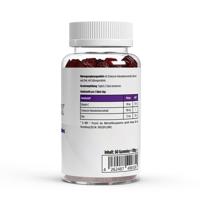Firelax Elderberry Gummies Rückseite mit Barcode 60 Stk Supplement