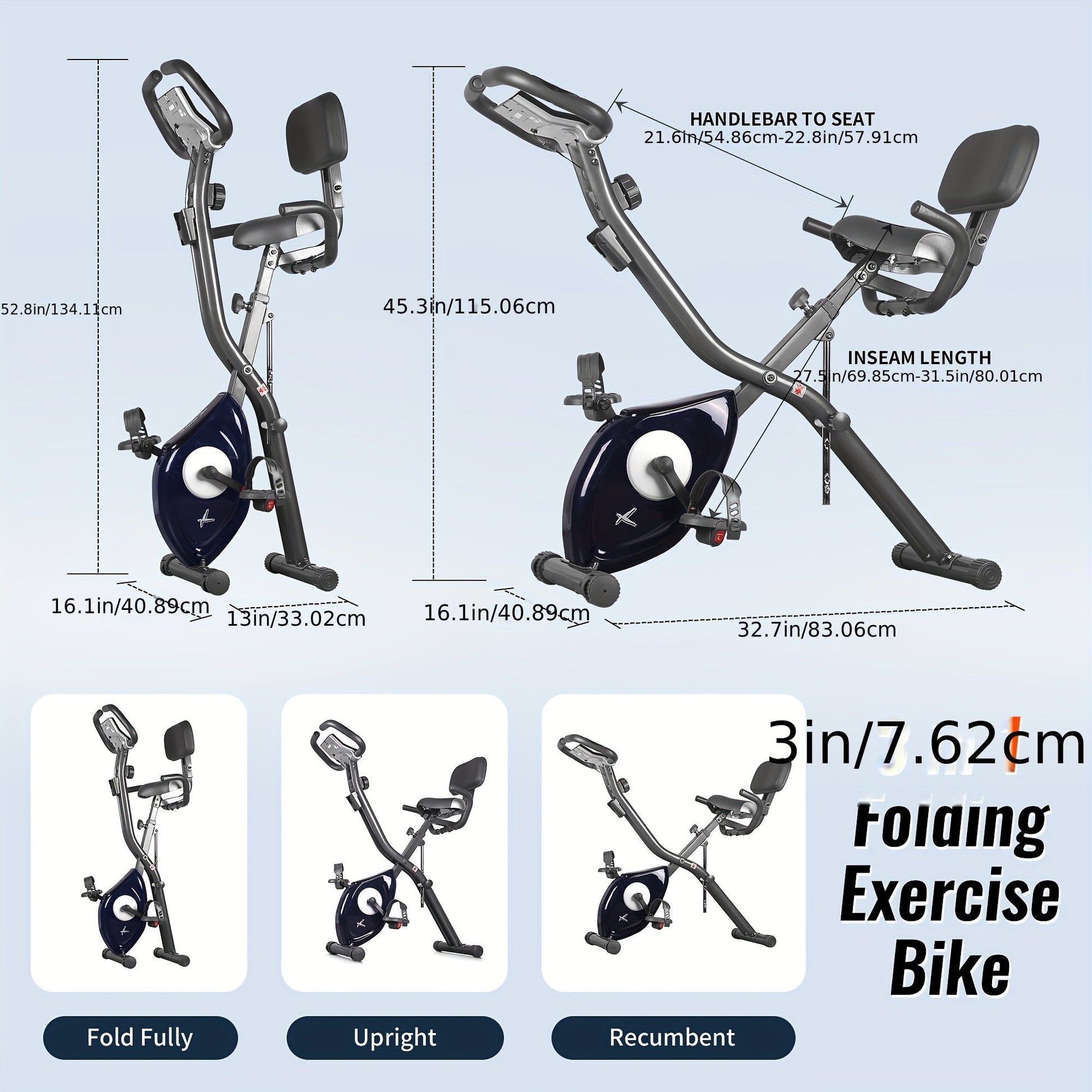 Ultra-Quiet Foldable X-Bike with Heart Rate Monitor & LCD Display(Blue)-2