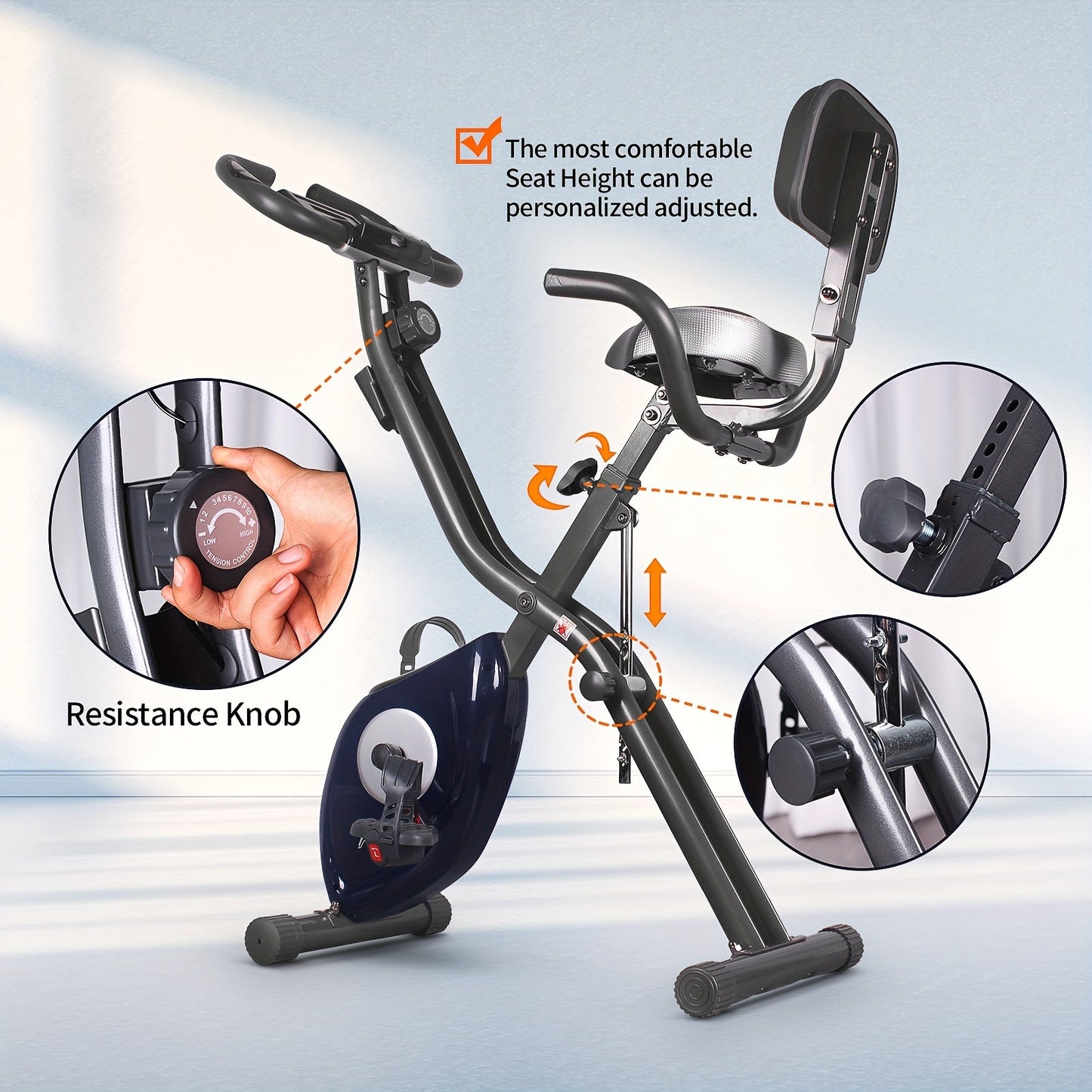 Ultra-Quiet Foldable X-Bike with Heart Rate Monitor & LCD Display(Blue)-3