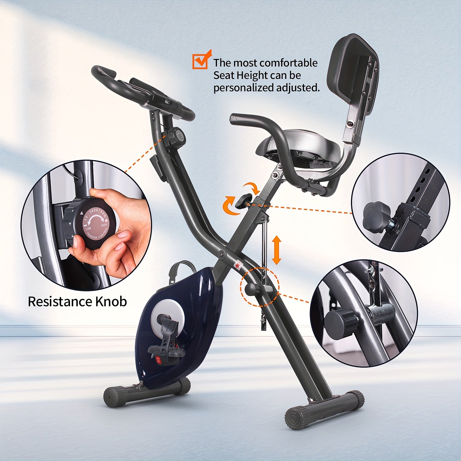 Ultra-Quiet Foldable X-Bike with Heart Rate Monitor & LCD Display(Blue)-3