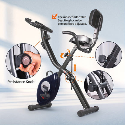 Ultra-Quiet Foldable X-Bike with Heart Rate Monitor & LCD Display(Blue)-3
