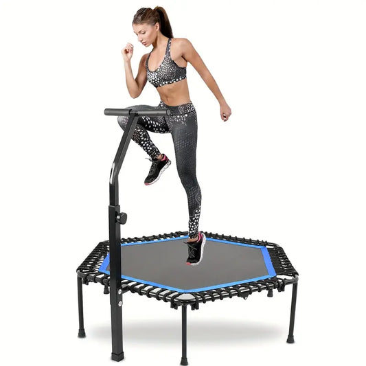 Rebounder Mini Trampoline with Adjustable Handle Bar(Blue)-0
